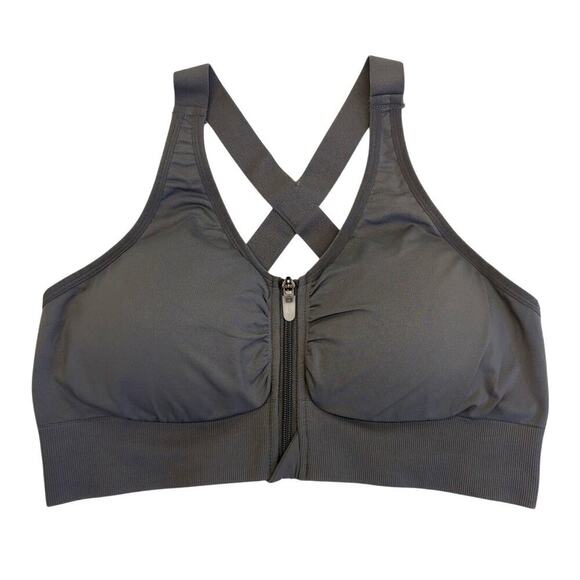 Sports Bra Gray Zip Front Size XXL - Picture 1 of 5